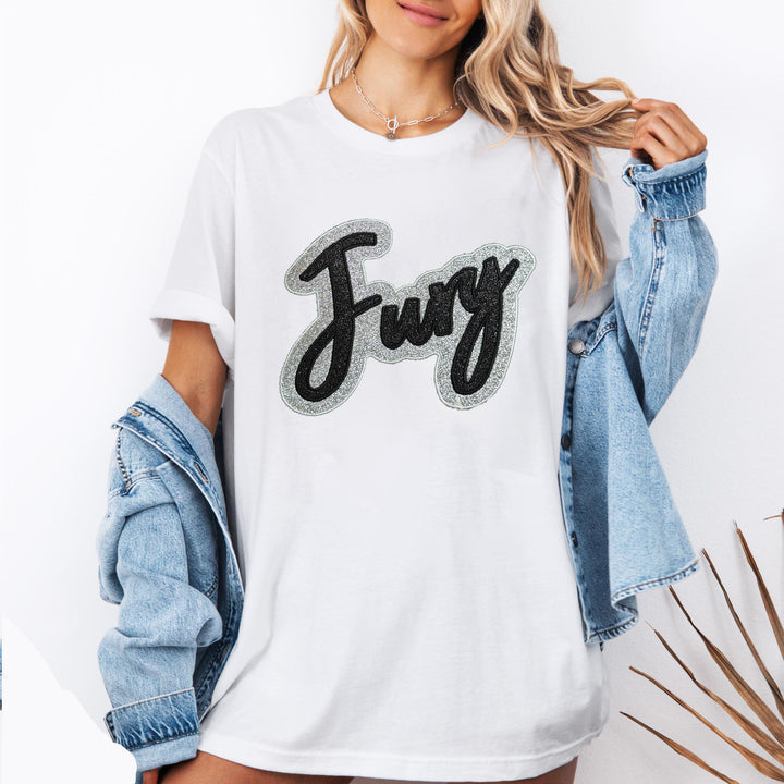 Custom Glitter Embroidered Team Sports Mom T-shirt