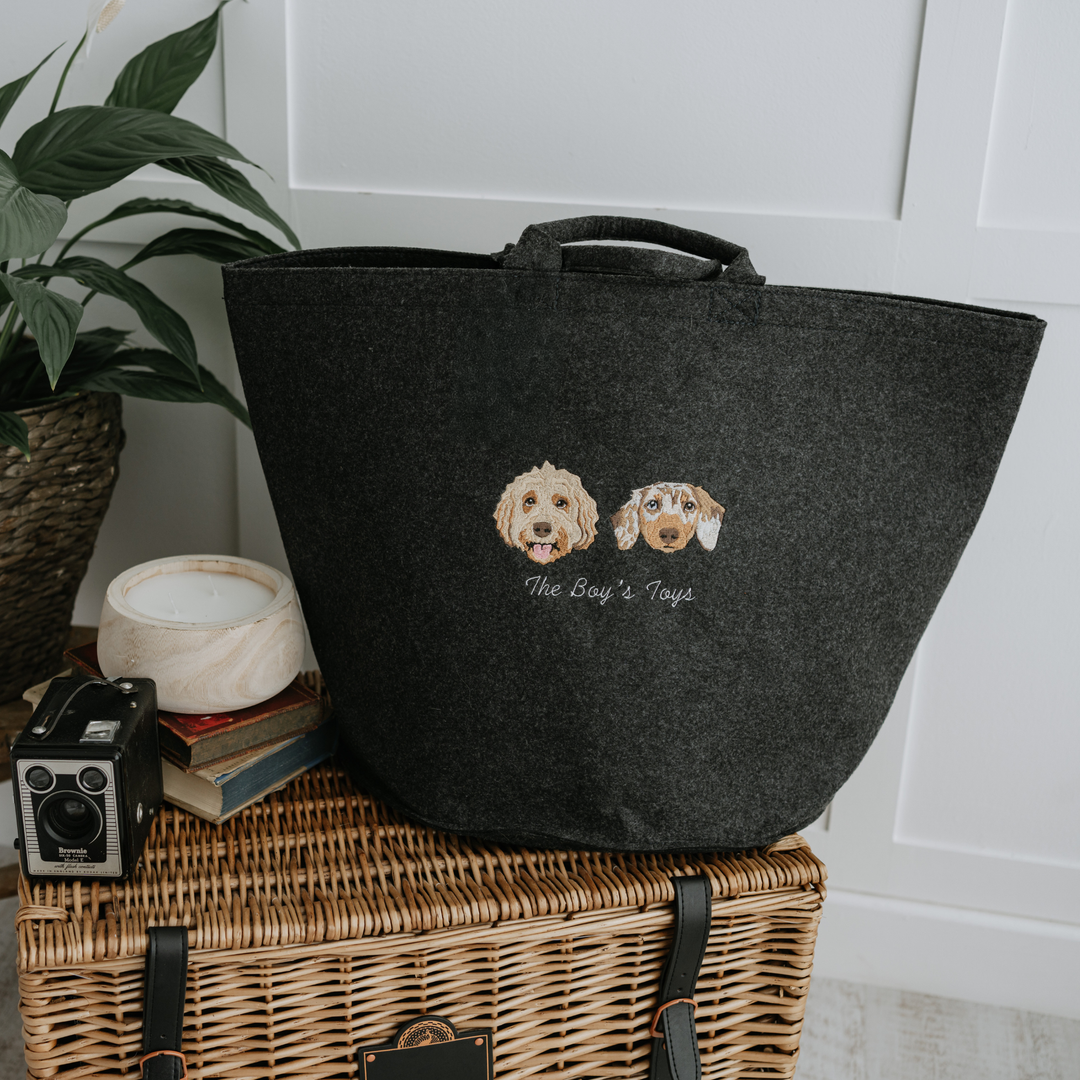 Embroidered Custom Pet Portrait Felt Toy Basket