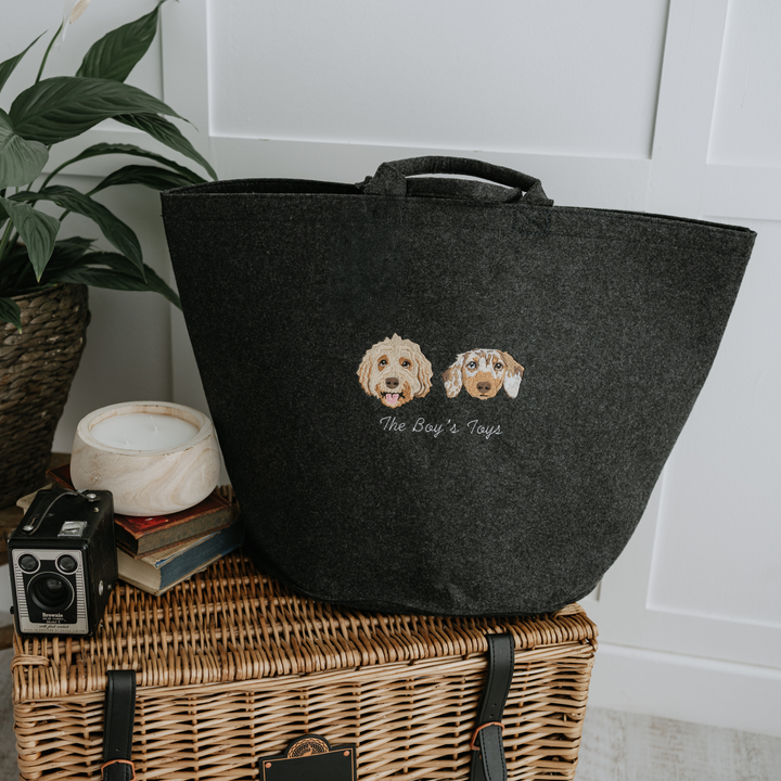 Embroidered Custom Pet Portrait Felt Toy Basket