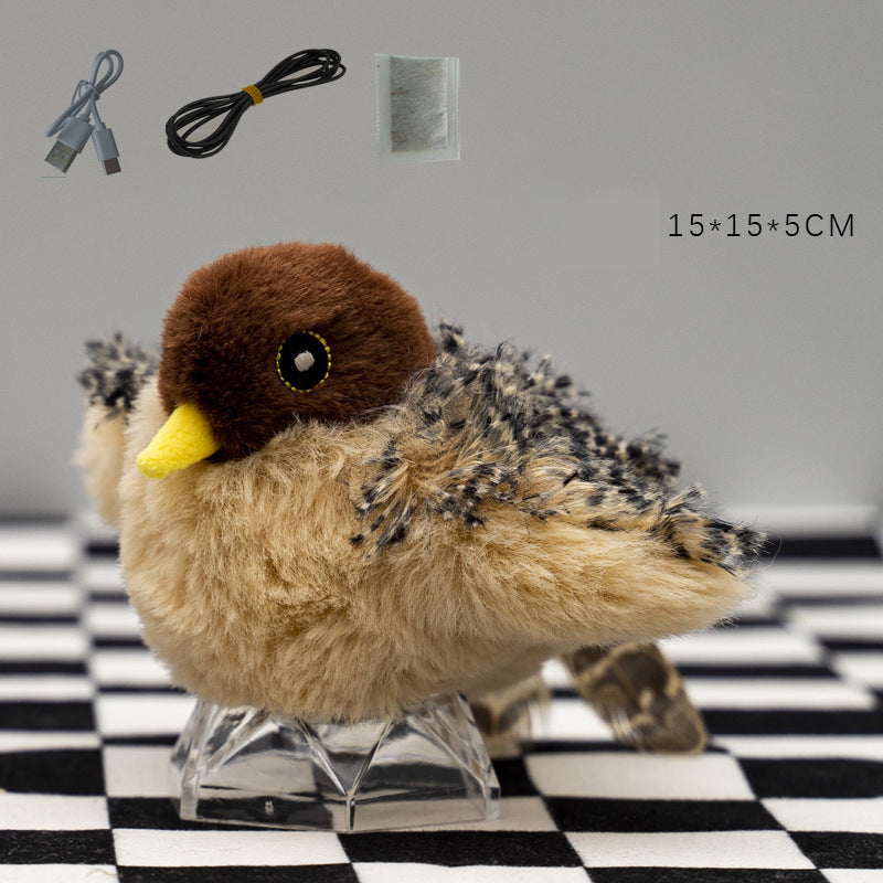 Interactive Cat Toy Plush Sparrow With Realistic Bird Sounds