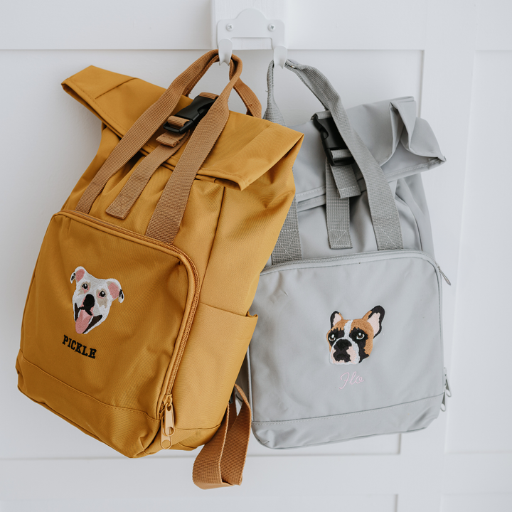 Recycled Mini or Large Embroidered Pet Portrait Backpack