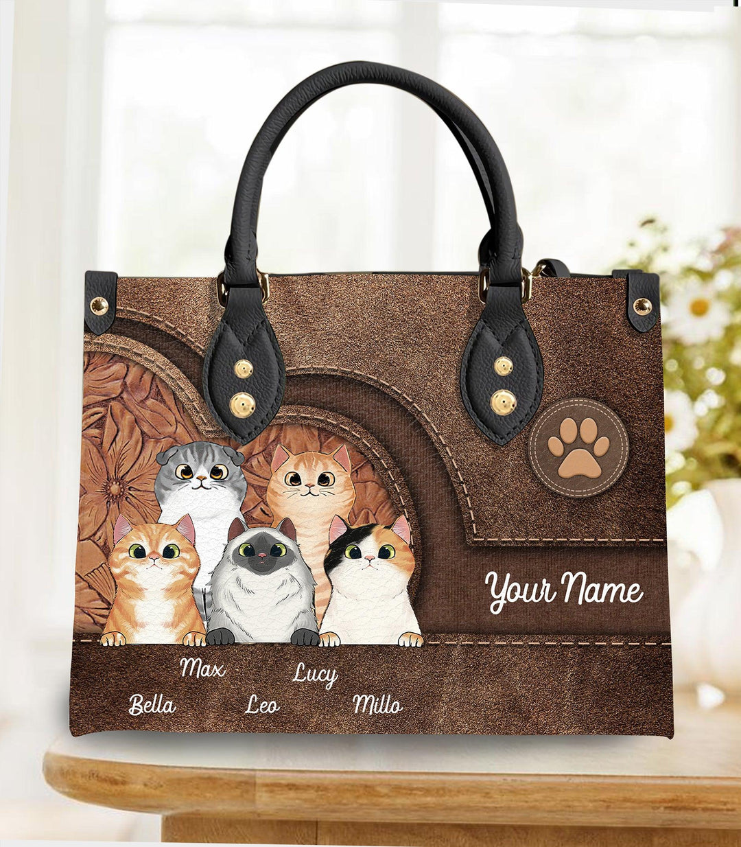 Cat Personalized Leather Handbag, Personalized Gift for Cat Lovers