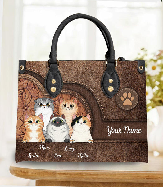 Cat Personalized Leather Handbag, Personalized Gift for Cat Lovers