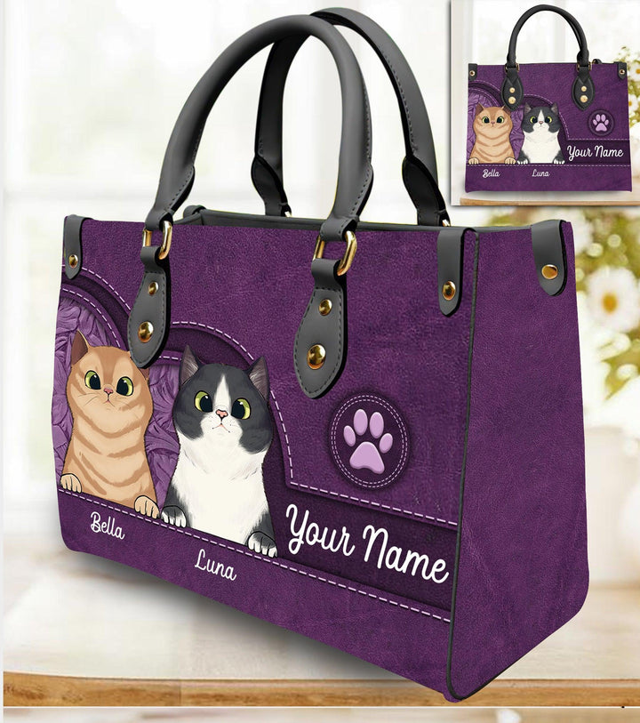 Cat Personalized Leather Handbag, Personalized Gift for Cat Lovers