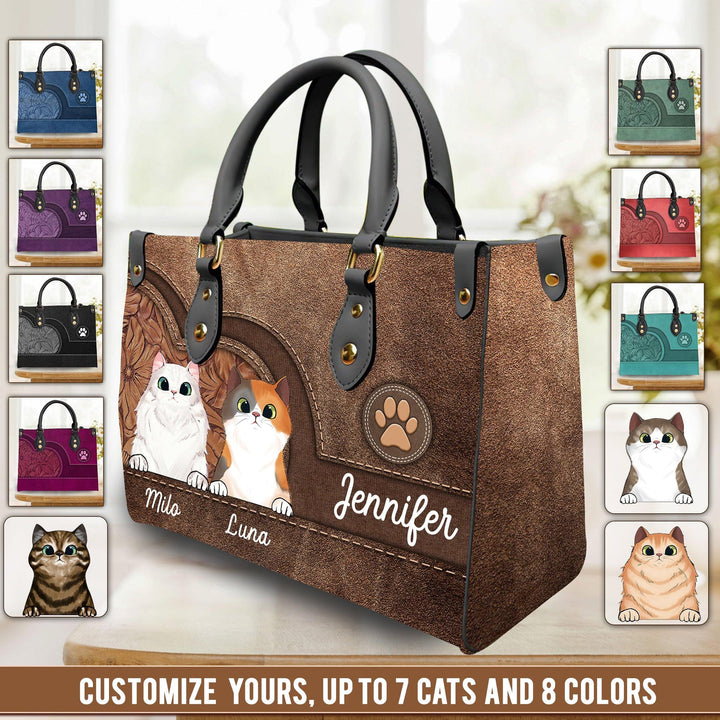 Cat Personalized Leather Handbag, Personalized Gift for Cat Lovers