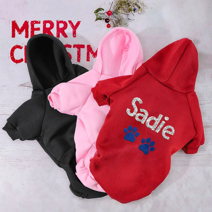Sweat à capuche personnalisé à imprimé patte scintillante, doux et chaud, pour chien et chat