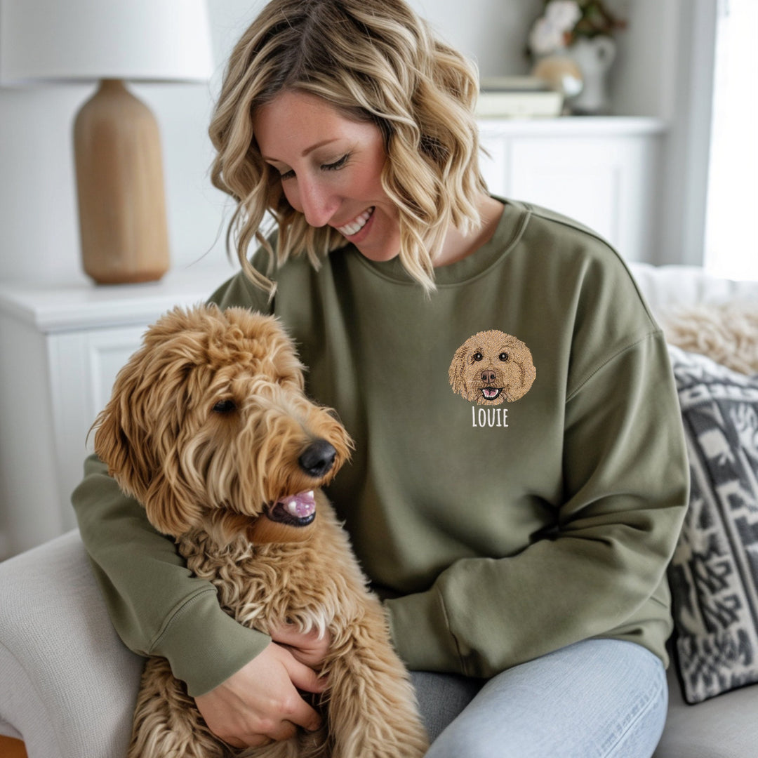 Custom embroidered pet sweater, custom dog portrait sweatshirt