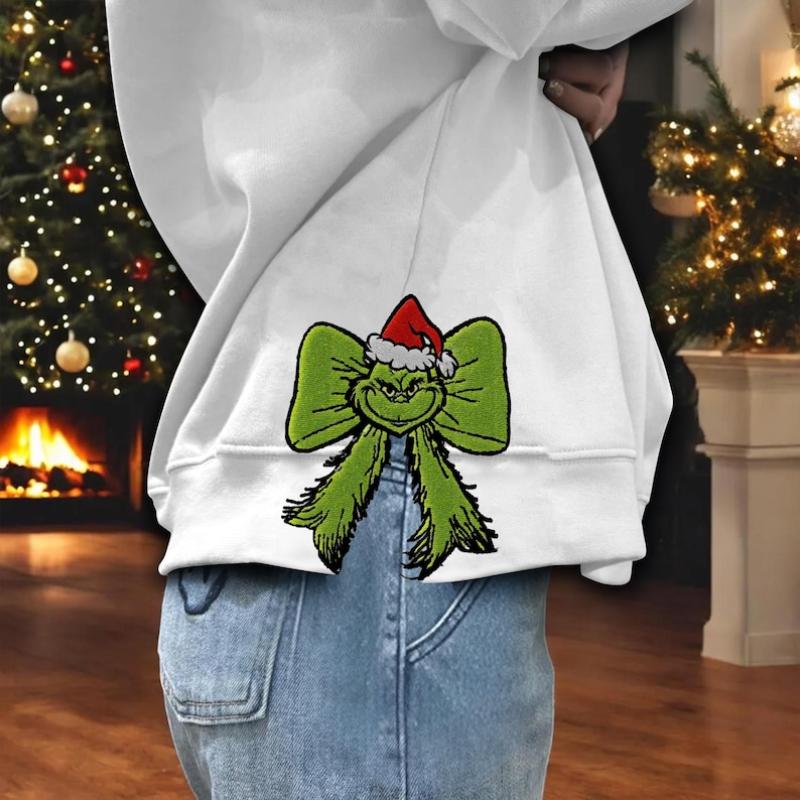 Christmas Hater Side Bow Cut-OutSweatshirt, Side Bow Applique Sweatshirt,Green GuyMerry Sweatshirt,Trendy Side Bow ChristmasShirt