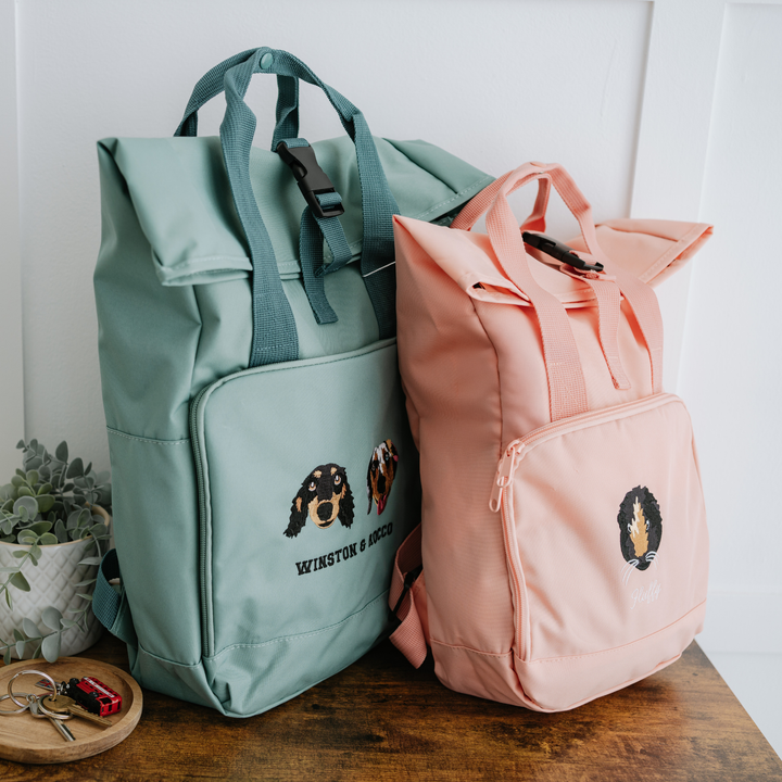Recycled Mini or Large Embroidered Pet Portrait Backpack
