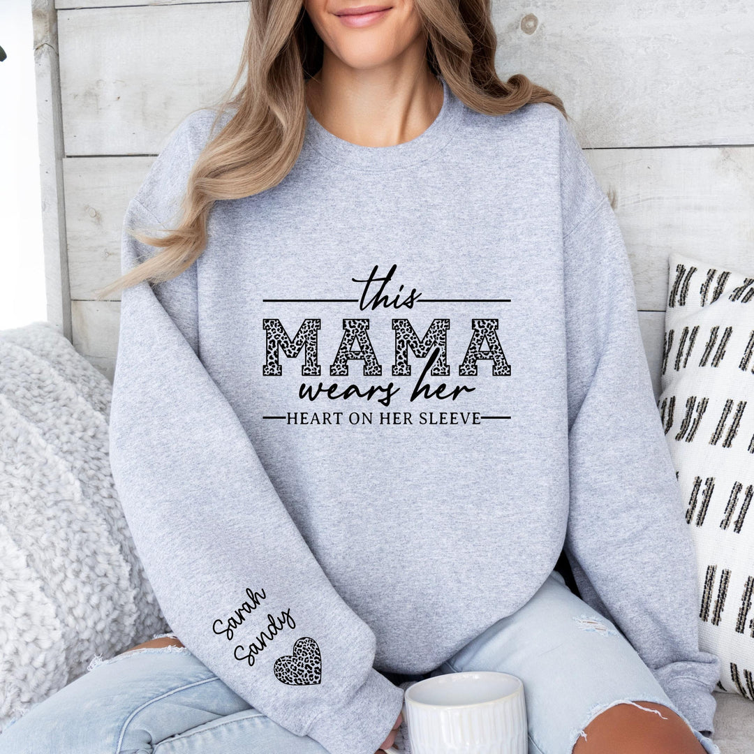 Custom Mama Sweatshirt With Kids Name On Sleeve