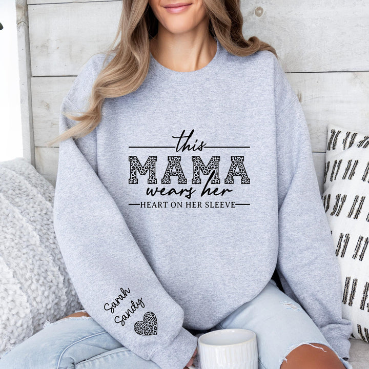 Custom Mama Sweatshirt With Kids Name On Sleeve