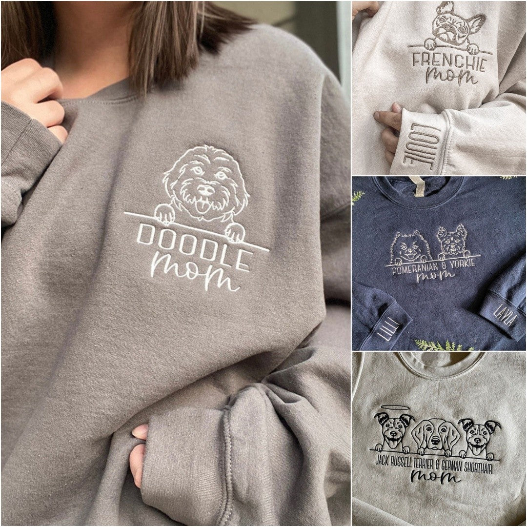 Embroidered Pet Portrait Sweatshirt Hoodie With Pet Name Christmas Gift For Dog Mom Pet Lovers