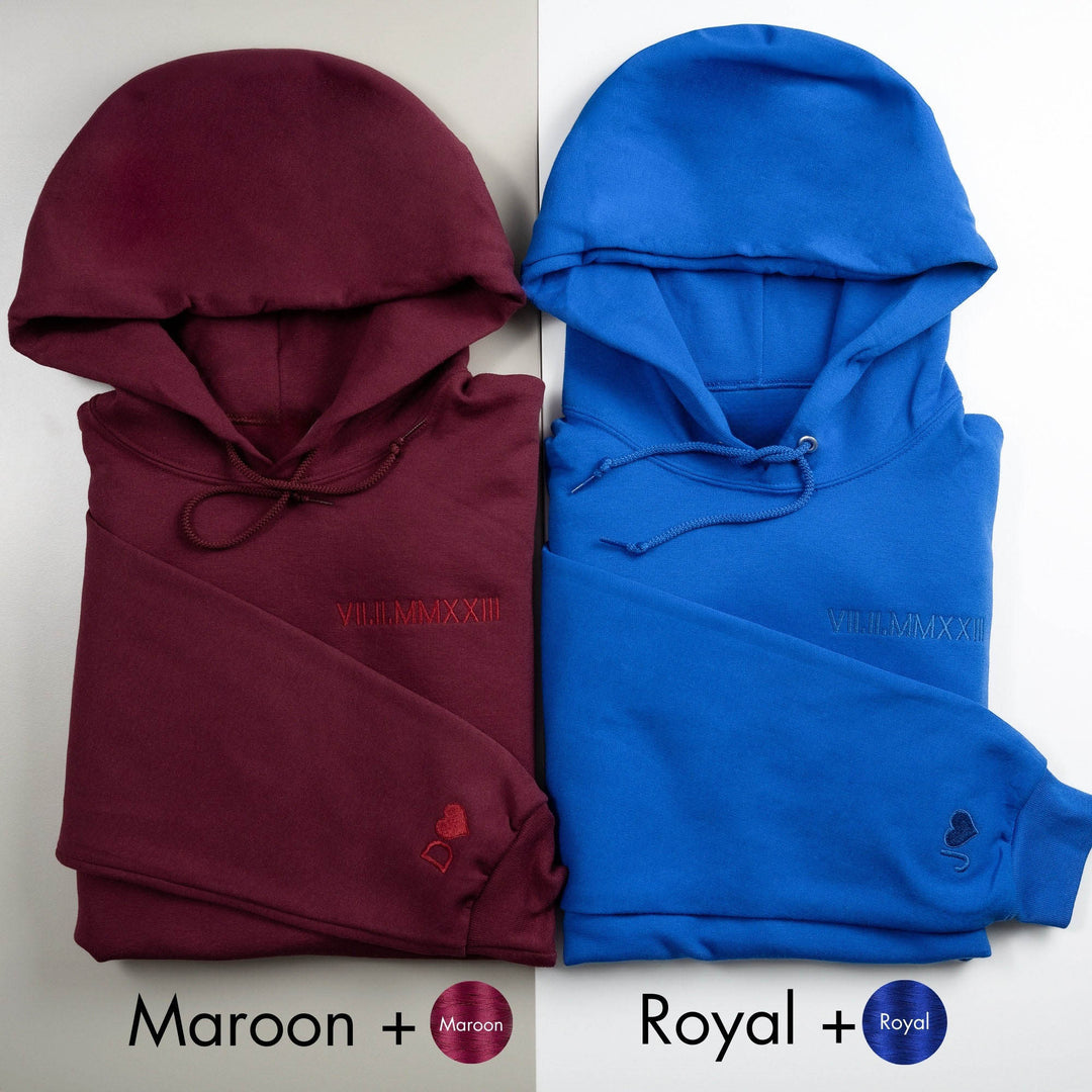 Custom Embroidered Roman Numeral Anniversary Date Couple Hoodies