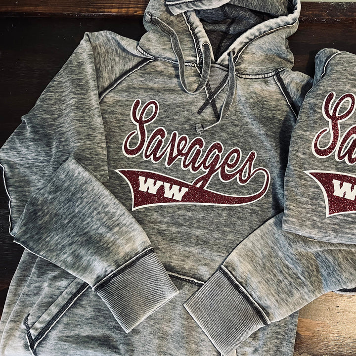 Distressed Hoodie With Glitter Or Regular Team Names
