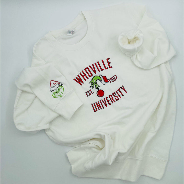 Christmas Sweatshirt, Whoville University Embroidered Sweatshirt
