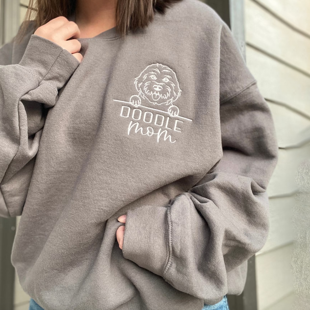 Embroidered Pet Portrait Sweatshirt Hoodie With Pet Name Christmas Gift For Dog Mom Pet Lovers