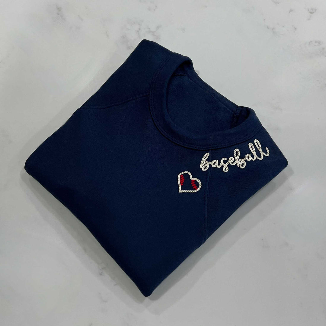 Baseball  Mama Embroidery Sleeve Crewneck Sweatshirt