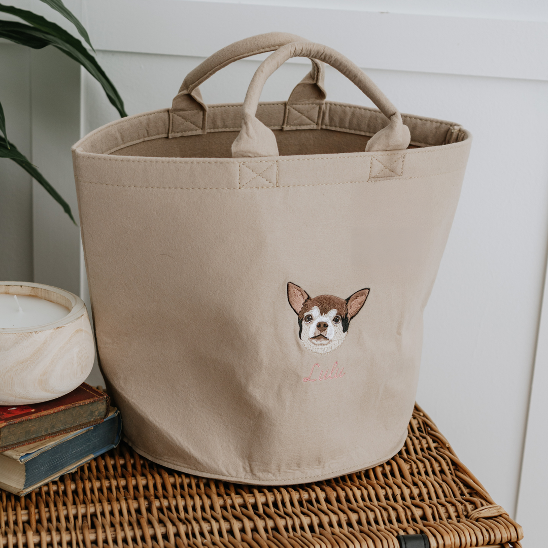 Embroidered Custom Pet Portrait Felt Toy Basket