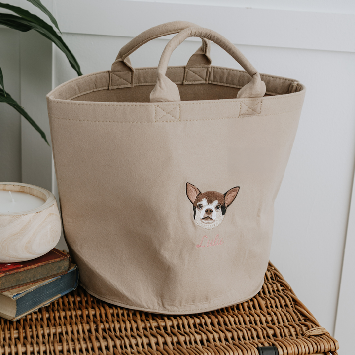 Embroidered Custom Pet Portrait Felt Toy Basket