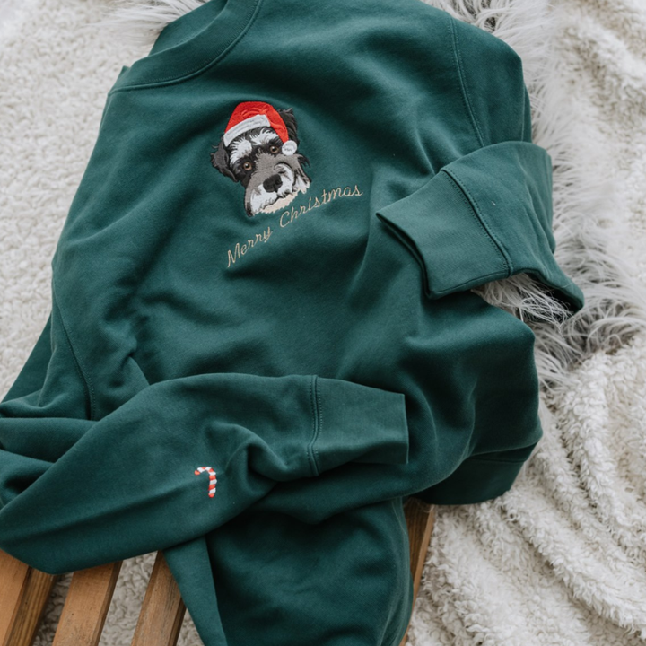 Custom Embroidered Pet Portrait Christmas Jumper Sweatshirt Hoodie T-shirt Christmas Gift