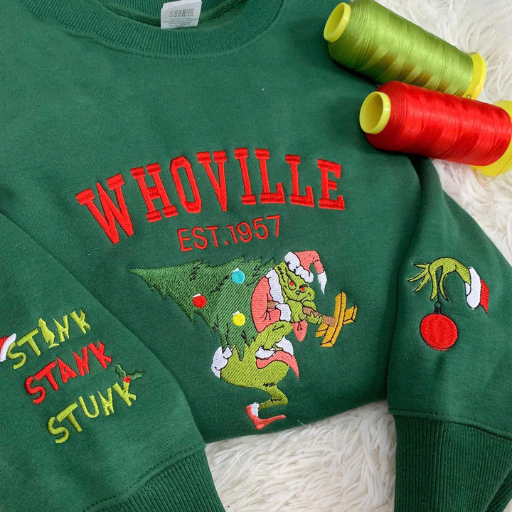 Christmas Embroidered Sweatshirt, Embroidered Greenched Hoodie/Sweater, Gift For Her, Christmas Embroidered Hoodie
