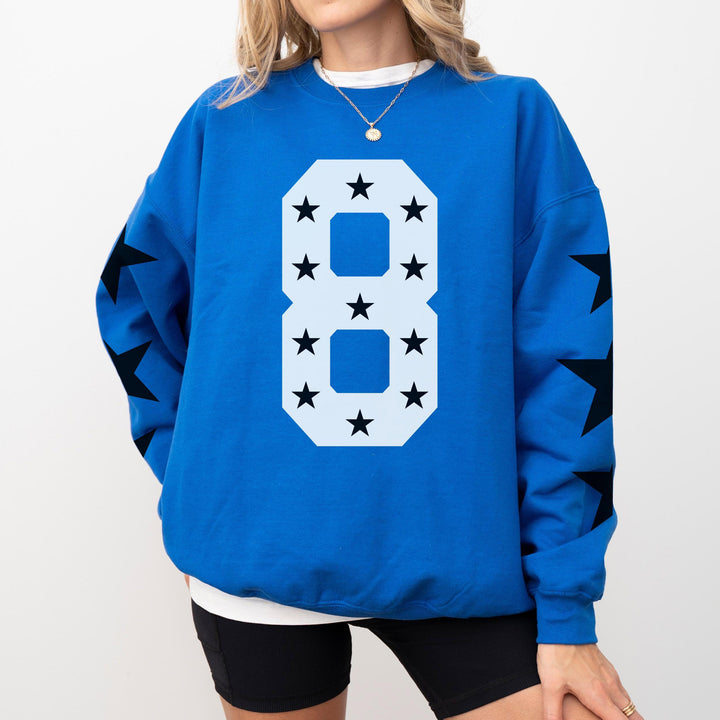 Custom Game Day Sweatshirt with Player's Number and Star Design on Sleeve