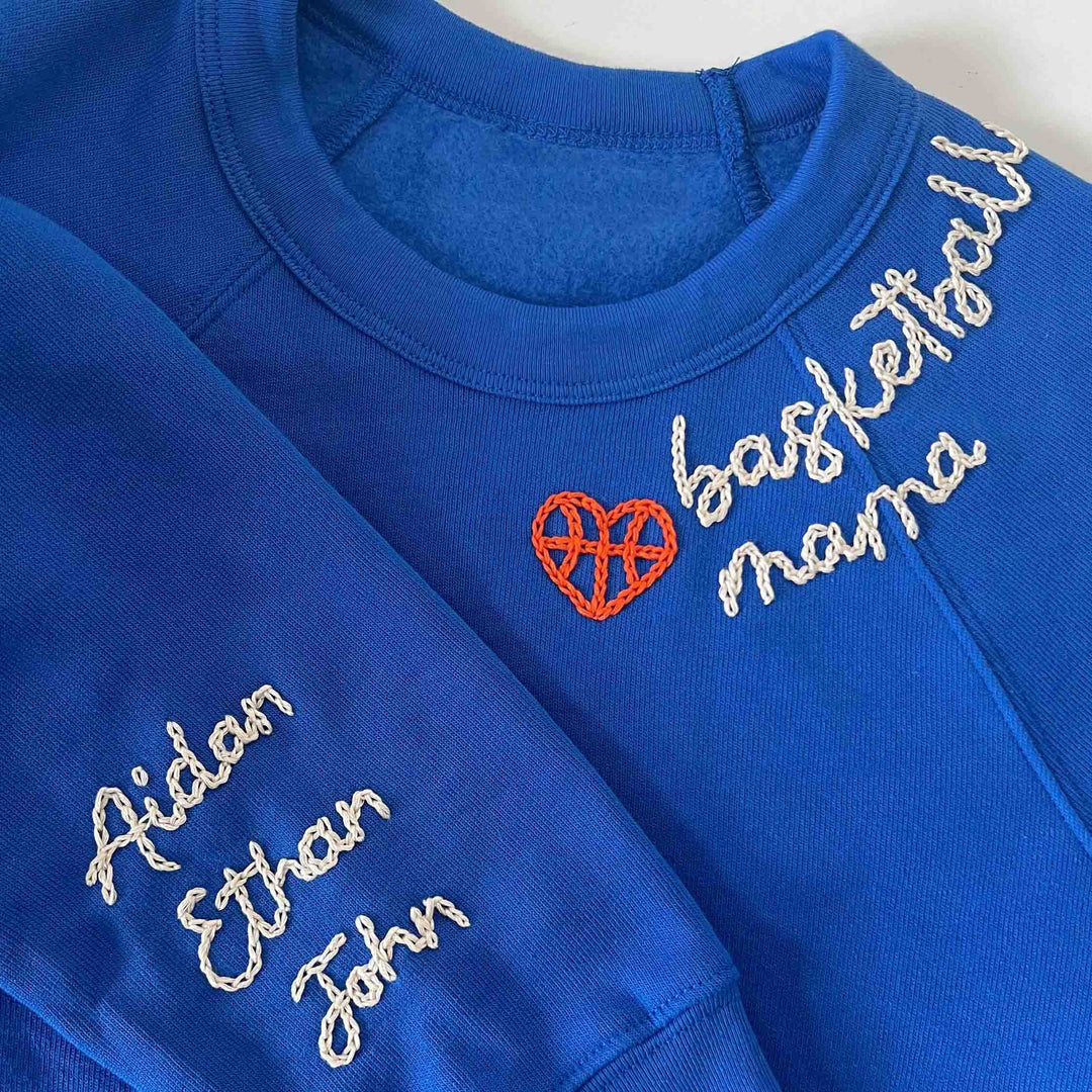 Baseball  Mama Embroidery Sleeve Crewneck Sweatshirt