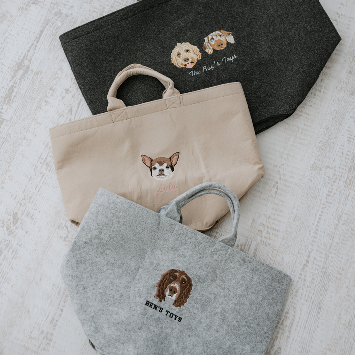 Embroidered Custom Pet Portrait Felt Toy Basket