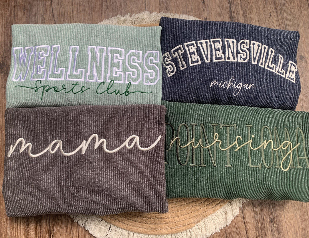 Custom Embroidered Corded Sweatshirt Oversized, 100% Cotton MAMA Crew Sweatshirt Embroidered