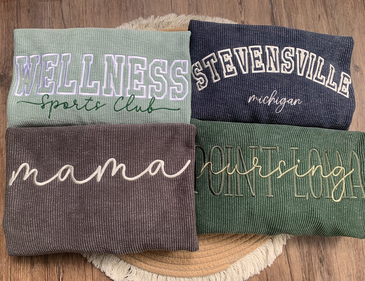 Custom Embroidered Corded Sweatshirt Oversized, 100% Cotton MAMA Crew Sweatshirt Embroidered
