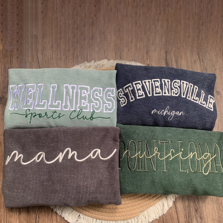 Custom Embroidered Corded Sweatshirt Oversized, 100% Cotton MAMA Crew Sweatshirt Embroidered