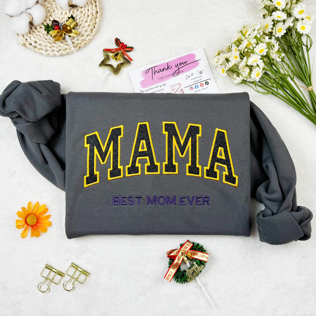 Custom Glitter MAMA Embroidered Sweatshirt