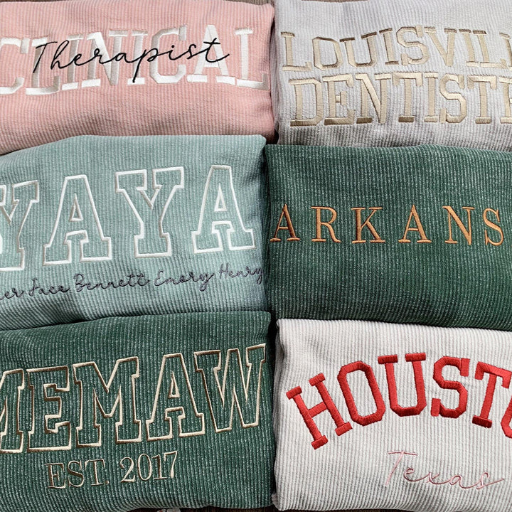Custom Embroidered Corded Sweatshirt Oversized, 100% Cotton MAMA Crew Sweatshirt Embroidered