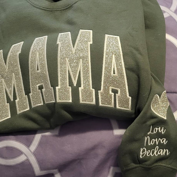 Dog Mom Glitter Applique Embroidered Sweatshirt