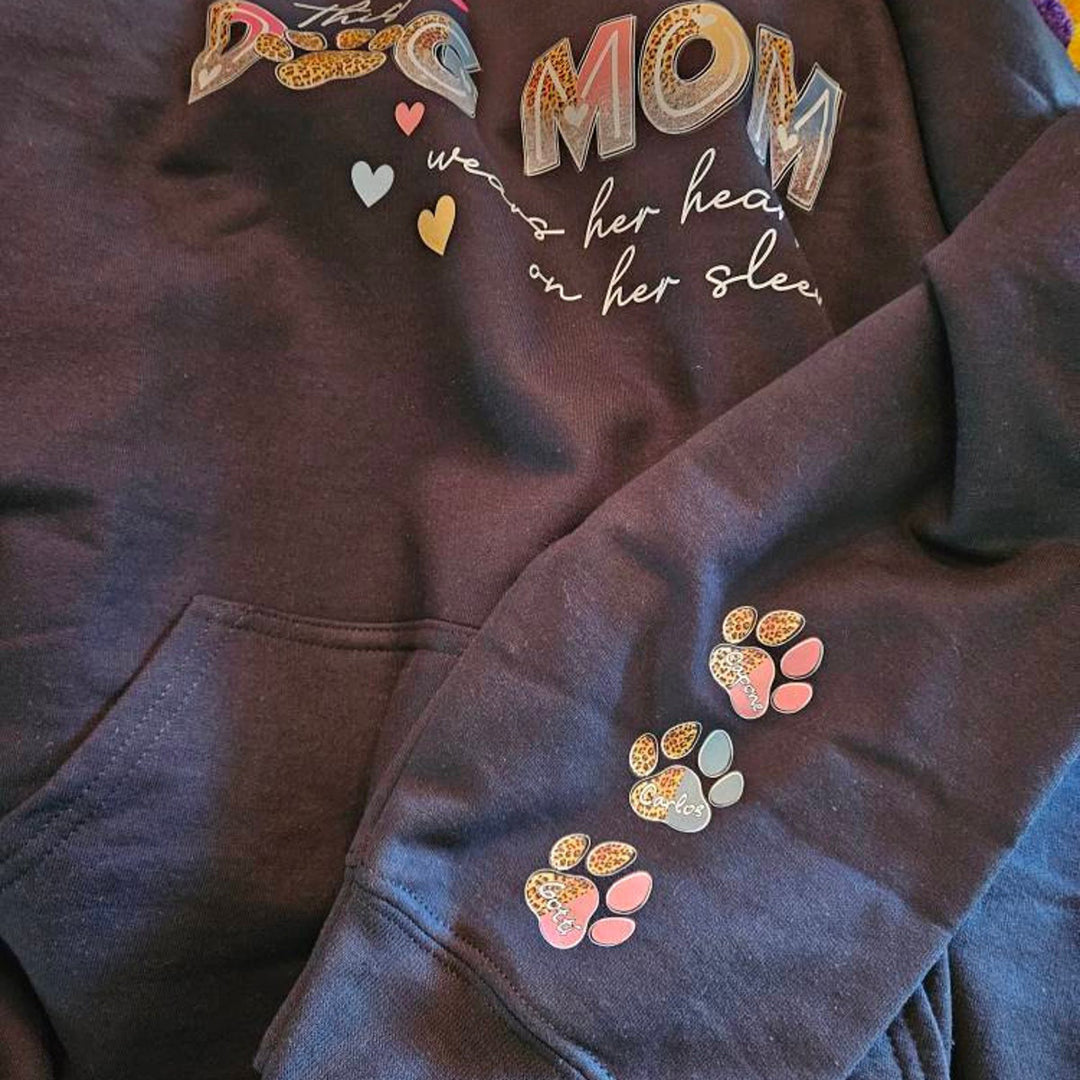 Custom Dog Mom Sweatshirt, This Dog Mom Wears Her Heart On Her Sleeve