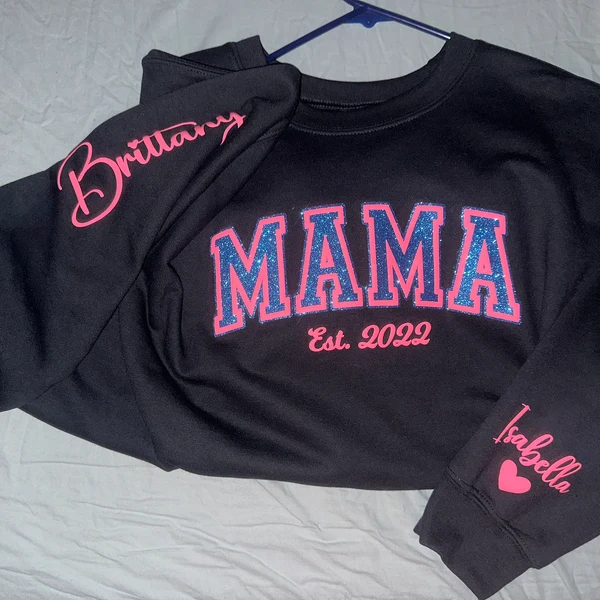 Personalized Mama Sweatshirt with Kid Names on Sleeve, Mama Mini Matching Sweatshirt
