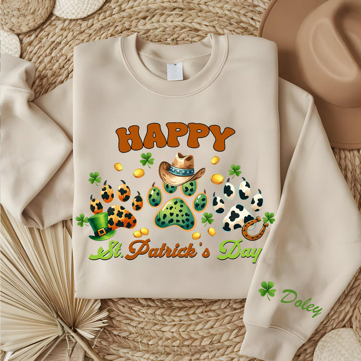 St. Patrick's Day Transfer, Happy Dog Paw Ready To Press, Lucky Full Color Sweatshirt