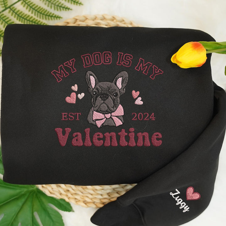 Custom Dog Face Portrait Valentines Embroidered Sweatshirt