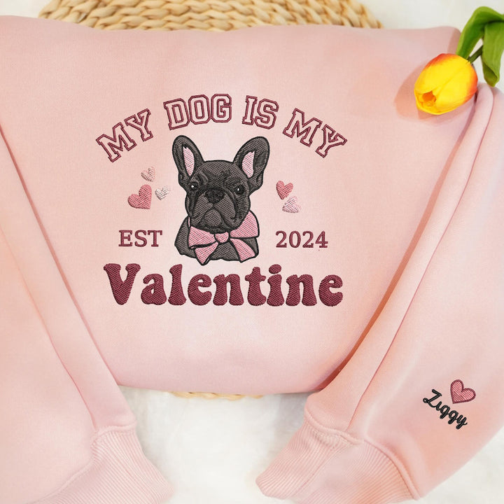 Custom Dog Face Portrait Valentines Embroidered Sweatshirt
