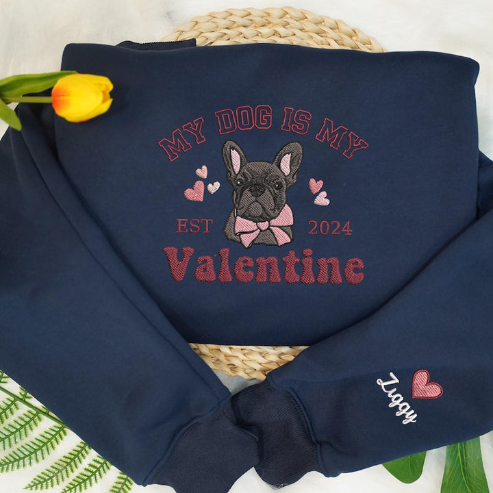 Custom Dog Face Portrait Valentines Embroidered Sweatshirt
