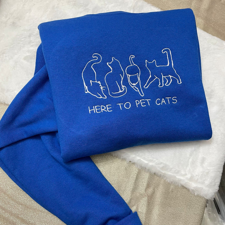 Here to Pet Cats Embroidered Sweatshirt - cat mama - cat dad