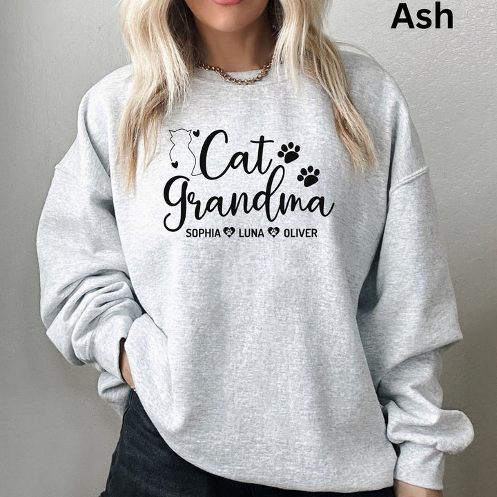 Personalized Cat Grandma Sweatshirt, Custom Cat Grandma Sweatshirt With Cats Name