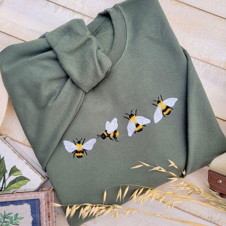 Custom Bees Embroidered Sweatshirt Gift, Embroidered Bees Sweater