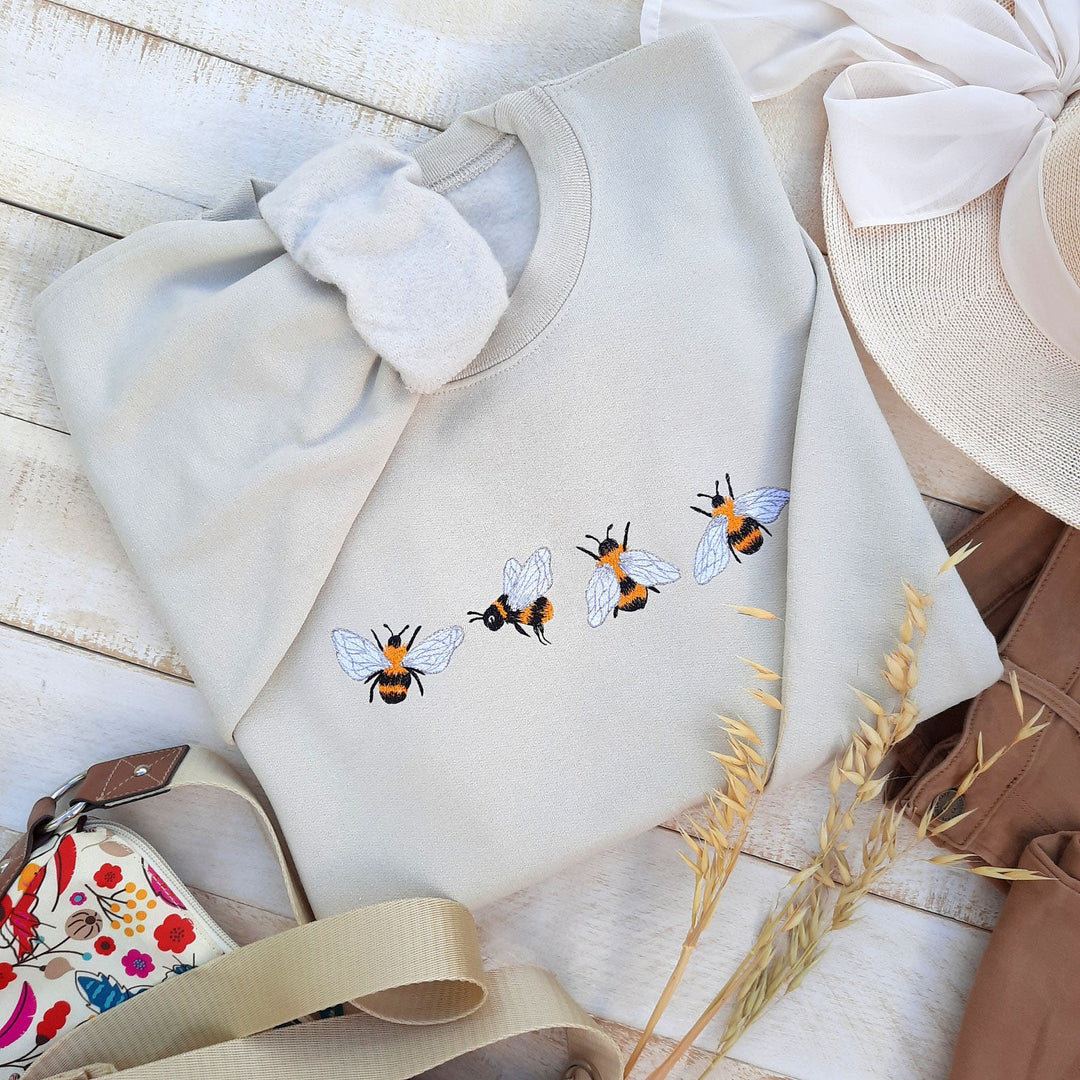 Custom Bees Embroidered Sweatshirt Gift, Embroidered Bees Sweater