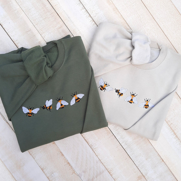 Custom Bees Embroidered Sweatshirt Gift, Embroidered Bees Sweater
