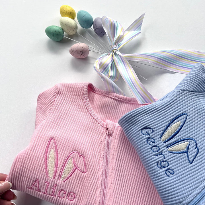 Easter Pjs Personalised Baby Zip Romper | Embroidered Baby Overalls . Summer