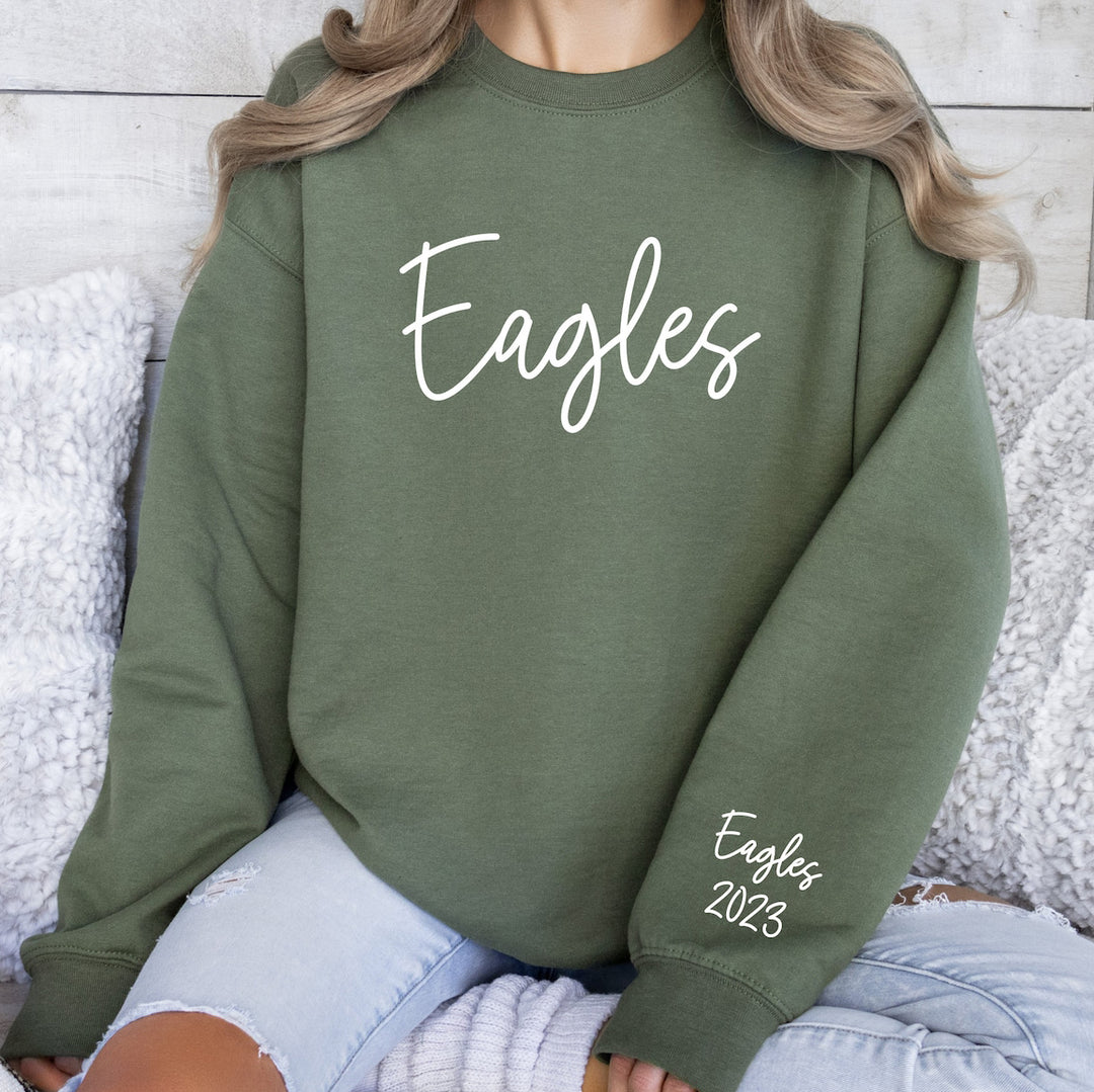 Custom Team Name Sweatshirt with Sleeve Print School Mascot Sweatshirt