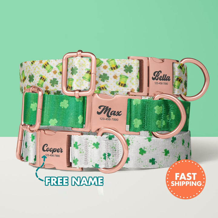 Personalized St. Patrick's Dog Collar with Name Engraved