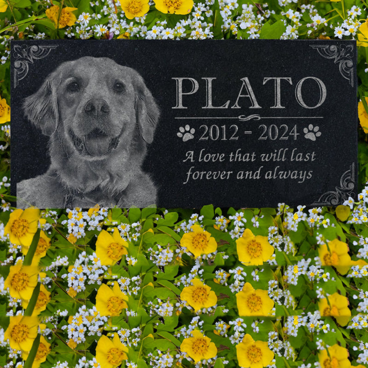 Personalized Custom Granite Dog Cat Memorial Headstone - Waterproof Pet Cemetery Marker with Photo Plaque for Outdoor Garden Stepping Stone