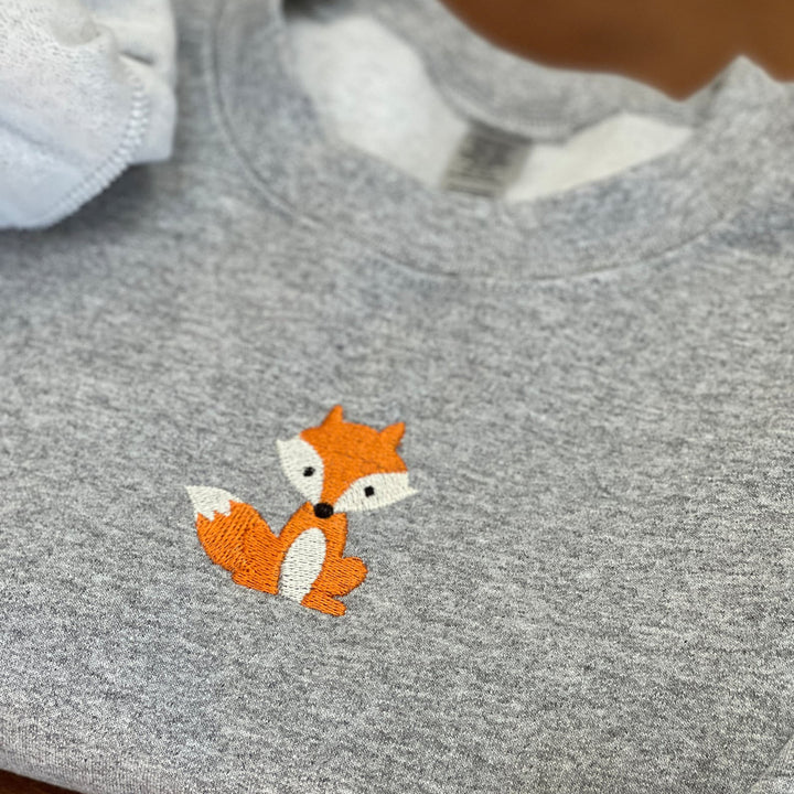 Embroidered Mini Fox Crewneck Unisex Sweatshirt, Heavy Blend Sweatshirt with Cute Fox